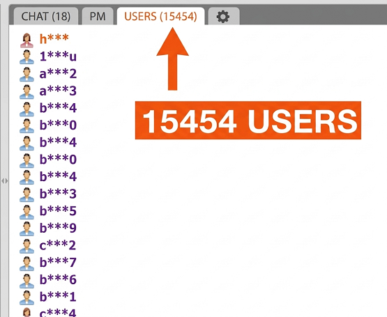 Chaturbate users panel showing 15454 users — proof of traffic delivery